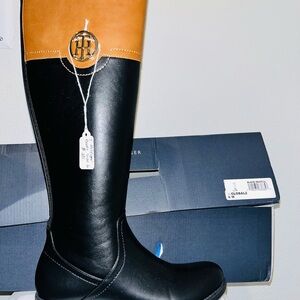 Tommy Hilfiger Black and Tan Riding Boots